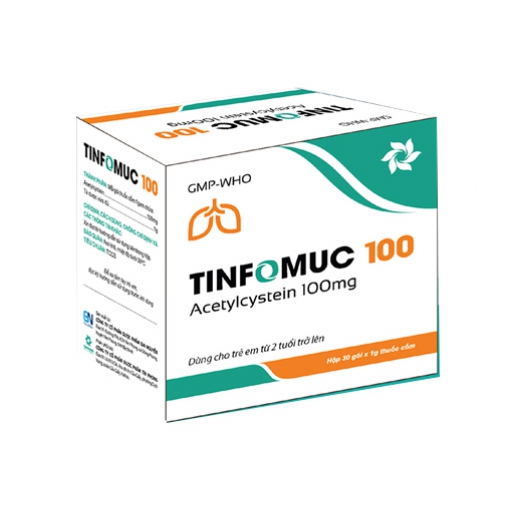 Tinfomuc 100 - Thuốc làm loãng dịch trong bệnh lý viêm phế quản