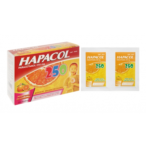 Hapacol 250mg DHG vị cam - Thuốc hỗ trợ giảm đau, hạ sốt cho trẻ 