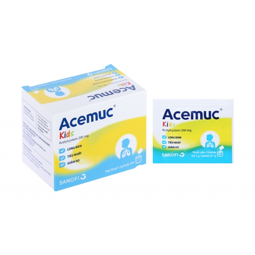 Acemuc Kids 200mg - Thuốc cốm tiêu nhầy trong bệnh lý hô hấp