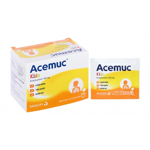 Acemuc Kids 100mg - Thuốc cốm tiêu nhầy trong bệnh lý hô hấp