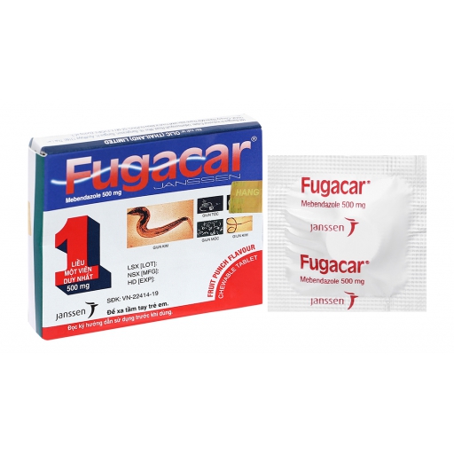 Fugacar 500mg Janssen - Thuốc hương dâu điều trị nhiễm một hay nhiều loại giun đường ruột