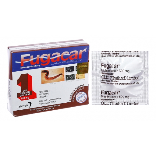 Fugacar 500mg Janssen - Thuốc hương socola điều trị nhiễm một hay nhiều loại giun đường ruột